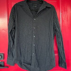 AXIST Men's Long Sleeve Button Up M City Dressing Black Striped White Purple